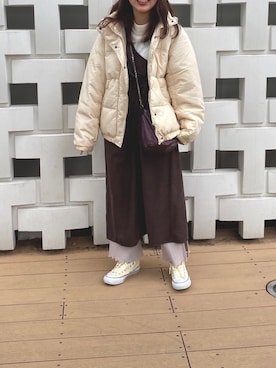 「w closet」｜「アイテム（ダウンジャケット/コート）」を使った、みたんさん（レディース・157cm）の冬コーディネート