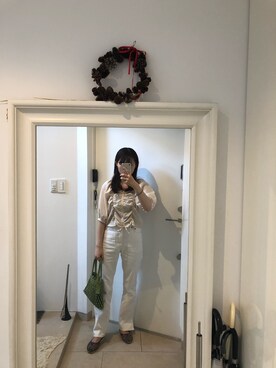 「オールホワイト」｜「アイテム（スリッポン）」を使った、みたんさん（レディース・157cm）の夏コーディネート