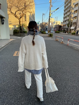 「アイテム（マフラー、ブルー系）」を使った、みたんさん（レディース・157cm）の冬コーディネート