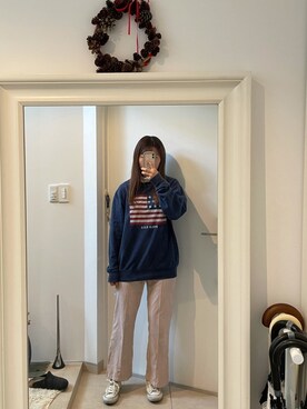 「w closet」｜「アイテム（スウェット）」を使った、みたんさん（レディース・157cm）の冬コーディネート