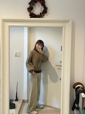 「Solace（ソレイス）のアイテム（パンツ）」を使った、はんみさん（レディース・157cm）の冬コーディネート