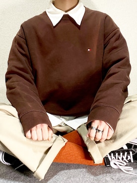 「TOMMY HILFIGER（トミーヒルフィガー）のアイテム（スウェット）」を使った、r_auruさん（メンズ・173cm）の春コーディネート