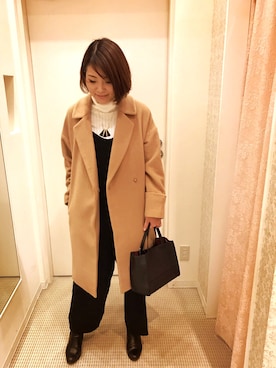 「アイテム（つなぎ/オールインワン、ブラック系）」を使った、あいさん（レディース・163cm）の冬コーディネート