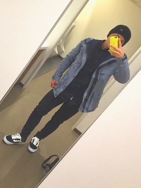 「EDWIN（エドウィン）のアイテム（帽子）」を使った、みーどらごん。さん（メンズ・167cm）の冬コーディネート