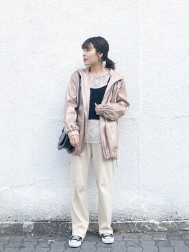 「レースブラウス」｜「アイテム（ブルゾン）」を使った、わたなべちひろさん（レディース・157cm）の冬コーディネート