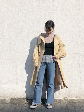 「レースブラウス」｜「アイテム（トレンチコート）」を使った、わたなべちひろさん（レディース・157cm）の春コーディネート