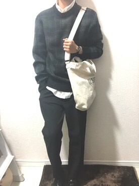 「GU（ジーユー）のアイテム（シャツ/ブラウス、ホワイト系）」を使った、やすさん（メンズ・160cm）の秋コーディネート