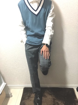 「SPADE（スペード）のダンガリー長袖オックスフォードシャツ（シャツ/ブラウス、ホワイト系）」を使った、やすさん（メンズ・160cm）の秋コーディネート