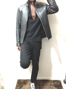 「美容師」｜「アイテム（ライダースジャケット）」を使った、やすさん（メンズ・158cm）の秋コーディネート