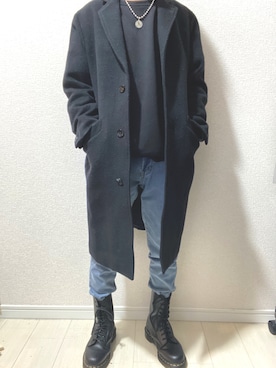 「美容師」｜「アイテム（チェスターコート）」を使った、やすさん（メンズ・158cm）の冬コーディネート