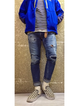 「バスクシャツ」｜「アイテム（スリッポン）」を使った、KADOさん（メンズ・163cm）の秋コーディネート