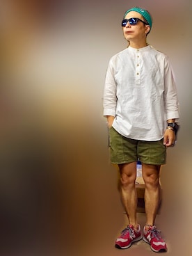 「RAGEBLUE（レイジブルー）のアイテム（ニットキャップ/ビーニー）」を使った、KADOさん（メンズ・163cm）の夏コーディネート