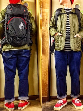 「バスクシャツ」｜「アイテム（ブルゾン）」を使った、KADOさん（メンズ・161cm）の秋コーディネート