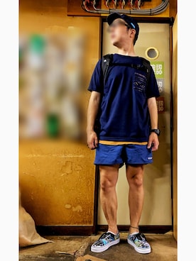 「アイテム（タンクトップ、ブラウン系）」を使った、KADOさん（メンズ・159cm）の夏コーディネート
