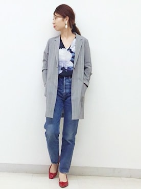 「SHIPS（シップス）のアイテム（チェスターコート）」を使った、上田さん（レディース・173cm）の春コーディネート