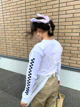 「シースルー」｜「アイテム（チノパンツ）」を使った、ちゃきちゃきおばさんさん（レディース・165cm）の春コーディネート
