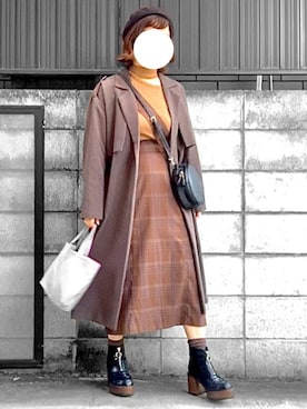 「秋のカフェオレコーデ」｜「アイテム（ハンチング/ベレー帽）」を使った、みいちゃんさん（レディース・158cm）の秋コーディネート