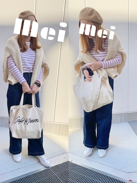 「MAISON KITSUNE」｜「アイテム（ハンチング/ベレー帽）」を使った、めい♪♭♯さん（レディース・160cm）の春コーディネート