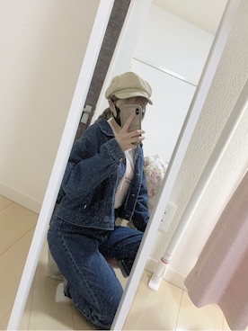 「日焼け対策」｜「アイテム（ハンチング/ベレー帽）」を使った、ikumiさん（レディース・161cm）の春コーディネート