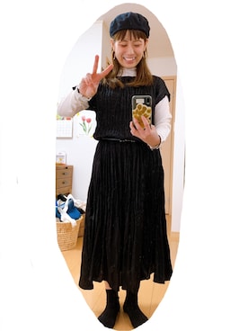 「Green　Parks（グリーンパークス）のアウトメローロックハイネックカットインナー＊（Tシャツ/カットソー）」を使った、こがさん（レディース・152cm）の春コーディネート