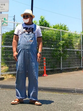 「レザーサンダル」｜「アイテム（オールインワン・サロペット）」を使った、gottusoさん（メンズ・179cm）の夏コーディネート