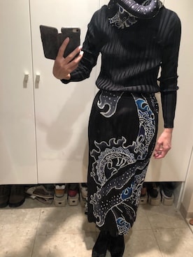 「PLEATS PLEASE（プリーツプリーズ）のアイテム（ストール/ショール）」を使った、popotanさん（レディース・162cm）の春コーディネート
