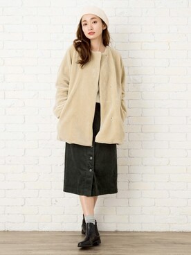 「アイテム（ハンチング/ベレー帽、ホワイト系）」を使った、FLORIST(フローリスト)さん（レディース・170cm）の秋コーディネート