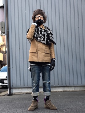 「HUF」｜「アイテム（その他アウター）」を使った、endyさん（メンズ・173cm）の冬コーディネート