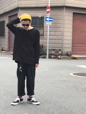 「靴下チラ見せ」｜「アイテム（ニットキャップ/ビーニー）」を使った、endyさん（メンズ・173cm）の夏コーディネート