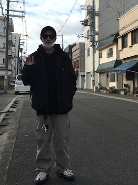 「ペインターパンツ」｜「アイテム（ダウンジャケット/コート）」を使った、endyさん（メンズ・173cm）の冬コーディネート