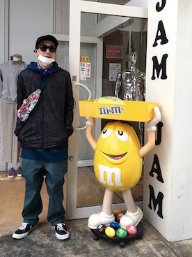 「バンダナ」｜「アイテム（ナイロンジャケット）」を使った、endyさん（メンズ・173cm）の冬コーディネート