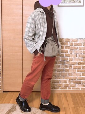 「アイテム（チノパンツ、オレンジ系）」を使った、Na.2さん（メンズ・170cm）の秋コーディネート