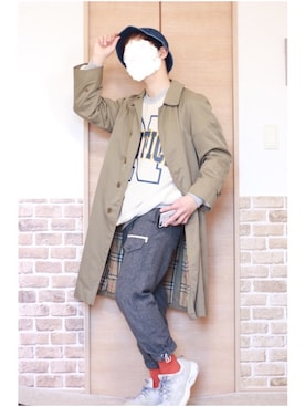 「バーバリー」｜「アイテム（ステンカラーコート）」を使った、Na.2さん（メンズ・170cm）の冬コーディネート