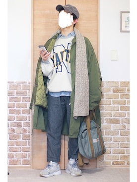 「ブルー」｜「アイテム（モッズコート）」を使った、Na.2さん（メンズ・170cm）の冬コーディネート