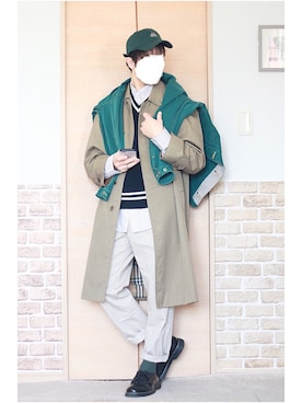「アイテム（ステンカラーコート）」を使った、Na.2さん（メンズ・170cm）の春コーディネート