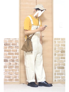 「巾着バッグ」｜「アイテム（オールインワン・サロペット）」を使った、Na.2さん（メンズ・170cm）の夏コーディネート
