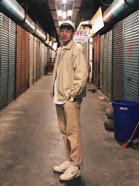 「no brand（ノーブランド）のアイテム（ナイロンジャケット）」を使った、Weiさん（メンズ・177cm）の冬コーディネート