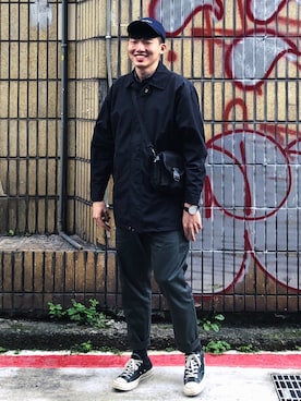 「no brand（ノーブランド）のアイテム（トレンチコート）」を使った、Weiさん（メンズ・177cm）の春コーディネート