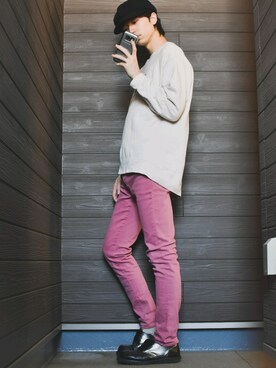 ピンク系のアイテムを使った 全身ユニクロ のメンズ人気ファッションコーディネート Wear