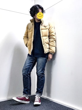 「チャックテイラー」｜「アイテム（ダウンジャケット/コート）」を使った、TanaUさん（メンズ・179cm）の秋コーディネート