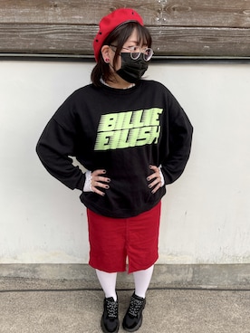 「アイテム（メガネ、パープル系）」を使った、ももたろうさん（レディース・158cm）の春コーディネート