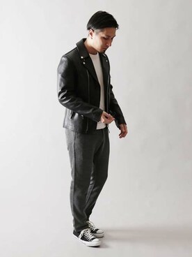 「JOURNAL STANDARD（ジャーナルスタンダード）のアイテム（ライダースジャケット）」を使った、haseさん（メンズ・178cm）の秋コーディネート
