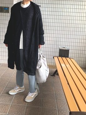 「Yohji Yamamoto（ヨウジヤマモト）のアイテム（カーディガン/ボレロ）」を使った、RRSさん（レディース・159cm）の冬コーディネート