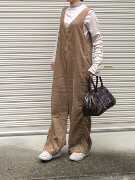 「秋のカフェオレコーデ」｜「アイテム（サロペット/オーバーオール）」を使った、RRSさん（レディース・159cm）の秋コーディネート