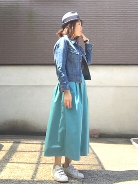 「ダニエルウェリントン」｜「アイテム（デニムジャケット）」を使った、まゆさん（レディース・159cm）の春コーディネート