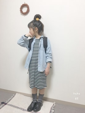 「ダンガリーシャツ」｜「アイテム（ワンピース/ドレス）」を使った、kukuさん（キッズ・120cm）の冬コーディネート