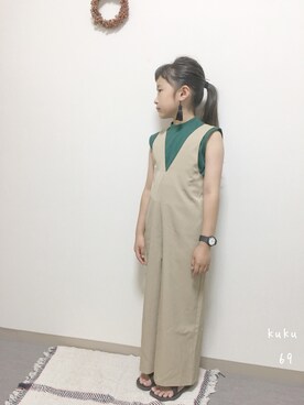 「アイテム（つなぎ/オールインワン、ベージュ系）」を使った、kukuさん（キッズ・123cm）の夏コーディネート