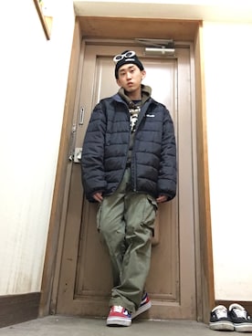 「だぼだぼ」｜「アイテム（ダウンジャケット/コート）」を使った、naoyaさん（メンズ・168cm）の冬コーディネート