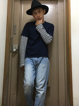 「WEGO（ウィゴー）のWEGO/テーパードデニムパンツ（デニムパンツ、ブルー系）」を使った、naoyaさん（メンズ）の春コーディネート