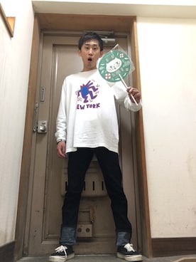 「VANS（バンズ）のVANS ヴァンズ ERA エラ V95CLA BLACK（スニーカー、ブラック系）」を使った、naoyaさん（メンズ）の秋コーディネート